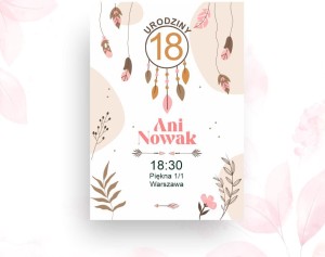 Zaproszenie "Boho"- personalizowane - prostokątne ( 10 szt.)  