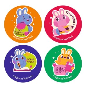 Naklejki szkolne, motywacyjne - "Króliczki" (120 naklejek) + personalizacja