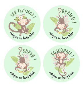 Naklejki szkolne, motywacyjne - "Małpki" (120 naklejek) + personalizacja