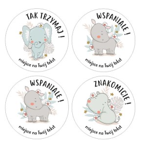 Naklejki szkolne, motywacyjne - "Hipopotam i Słoń" (120 naklejek) + personalizacja