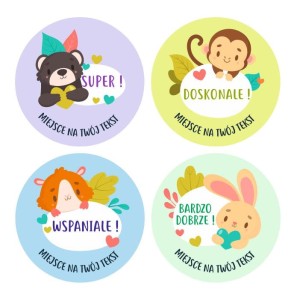 Naklejki szkolne, motywacyjne - "Słodziaki" (120 naklejek) + personalizacja