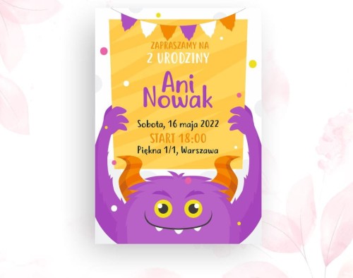 Zaproszenie personalizowane monster - potworek