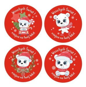 Naklejki Świąteczne "Biały Miś" (24 naklejki) 
