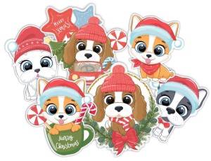 Dekoracja  "Świąteczne Pieski"  (6 elementów) - jednostronna  