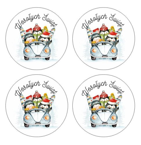 naklejki pingwiny w aucie święta