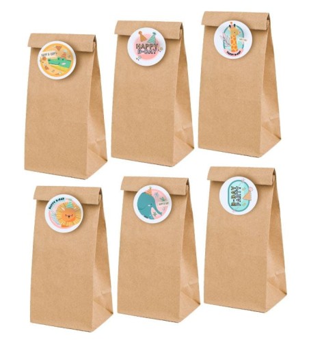 TOREBKI PAPIEROWE NA SŁODYCZE Z NAKLEJKAMI URODZINOWE