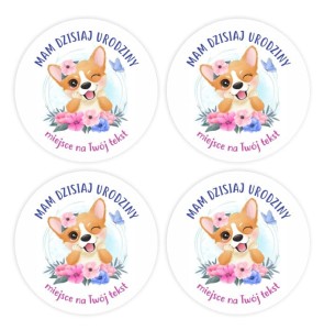 Naklejki urodzinowe "Piesek" (24 naklejki)   