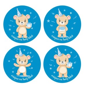 Naklejki urodzinowe "Niebieski Miś" (24 naklejki) 