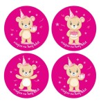 Naklejki urodzinowe "Różowy Miś" (24 naklejki)  