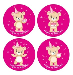 Naklejki urodzinowe "Różowy Miś" (24 naklejki)  