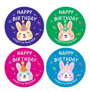 Naklejki urodzinowe "Królik w czapeczkach" (24 naklejki) 