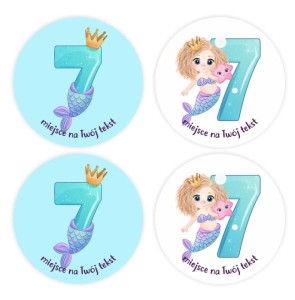 Naklejki urodzinowe "Syrenka 7" (24 naklejki)  
