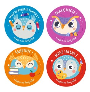 Naklejki szkolne, motywacyjne - "Sowy" (120 naklejek) + personalizacja