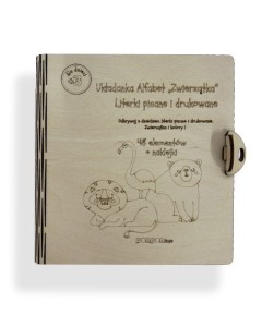 Drewniane pudełko do Układanka Alfabet "Zwierzątka - literki pisane i drukowane" 