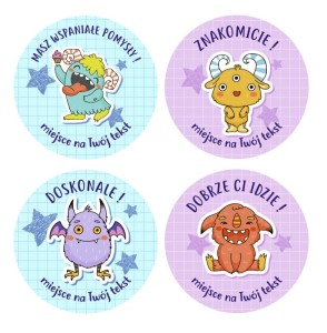 Naklejki szkolne, motywacyjne - "Potworki" (120 naklejek) + personalizacja
