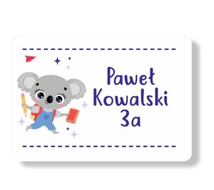 Naklejki imienne na zeszyt/książkę "Koala szkoła" 18 naklejek