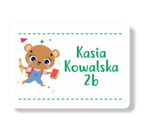 Naklejki imienne na zeszyt/książkę "Miś szkoła" 18 naklejek