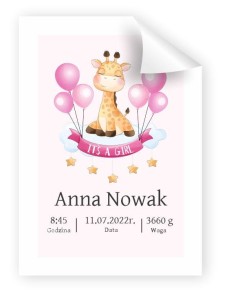 Plakat Narodziny Dziecka - A3, personalizowany   